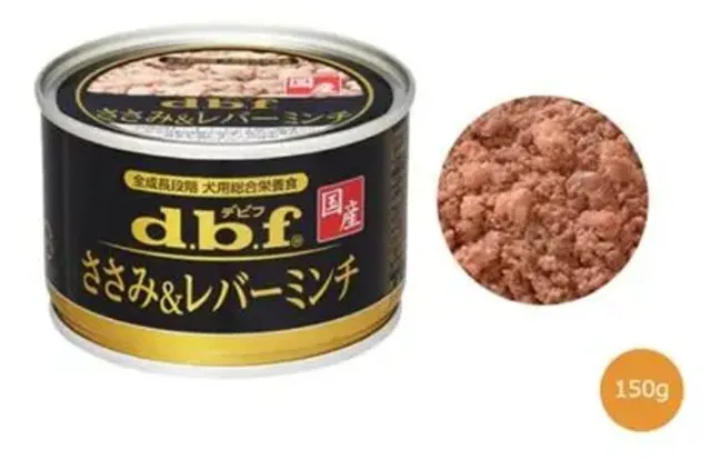 デビフ「ささみ＆レバーミンチ」缶詰のパッケージ画像。嗜好性が高く、総合栄養食として人気のある商品。