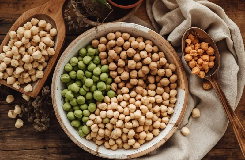 ドッグフードの原材料として使われるえんどう豆やひよこ豆などの豆類