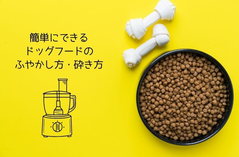 「簡単にできるドッグフードのふやかし方・砕き方」を紹介するイメージ画像