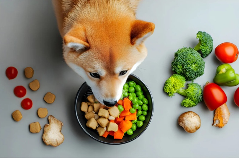 犬の毛並みを良くする食べ物を食べる様子
