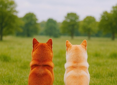 2匹の柴犬の後ろ姿